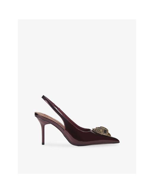 Kurt Geiger Brown Belgravia Eagle Patent-Leather Heeled Slingbacks