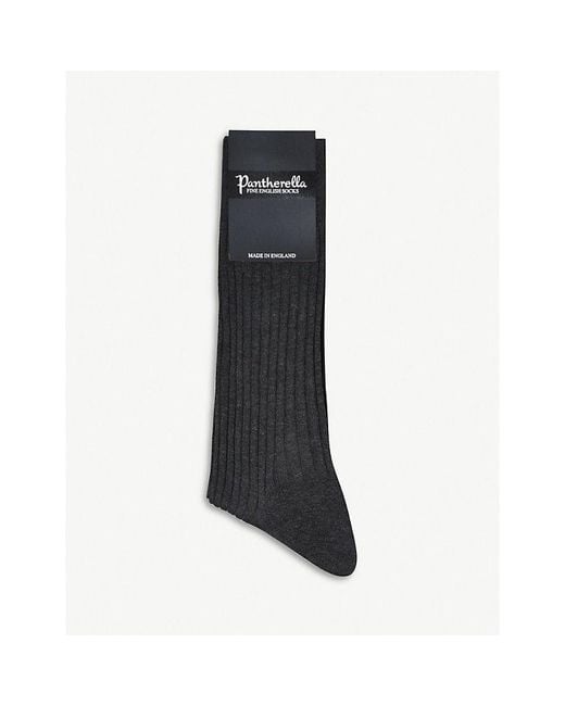 Pantherella Black Short Ribbed Cotton Socks for men