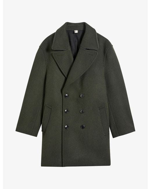 Ted Baker Faux Leathertrim Doublebreasted Woolblend Coat in Grey for