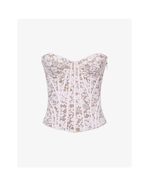 House Of Cb White Solaine Boned Floral-Lace Corset Top Xs (A-C Cup)