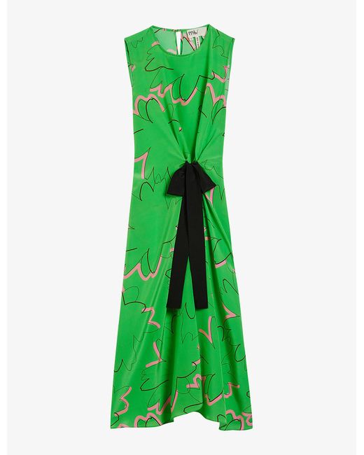 Ted Baker Kattino Floral-print Front-tie Silk Midi Dress in Green | Lyst