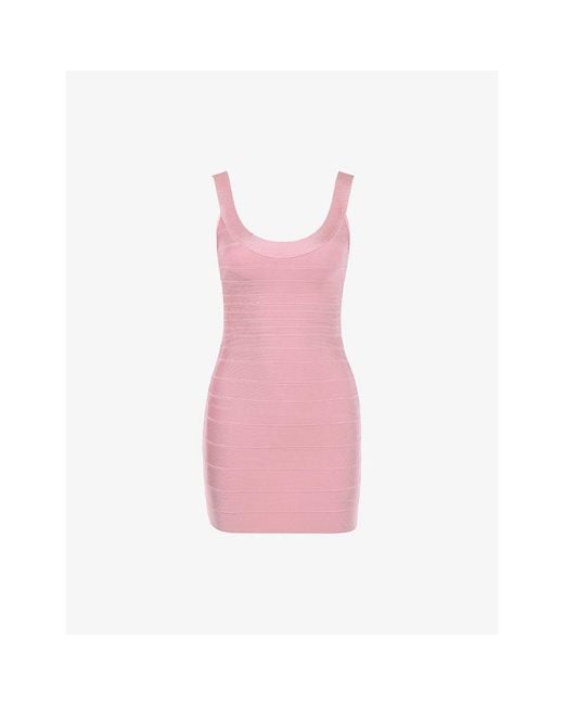 House Of Cb Pink The Og Scoop-Neck Woven Bandage Mini Dress