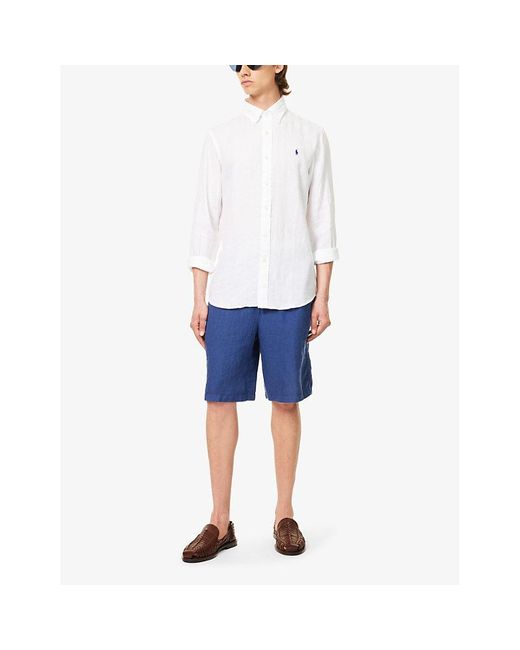 Polo Ralph Lauren White Brand-embroidered Custom-fit Linen Shirt X for men