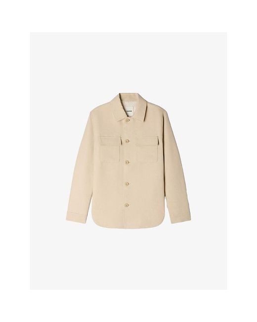 Sandro Natural Patch-Pocket Relaxed-Fit Woven Overshirt for men