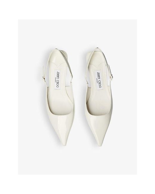 Jimmy Choo White Amel Pointed-Toe Sling-Back Patent-Leather Heeled Courts