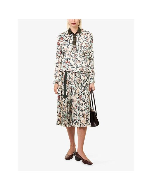 Sacai White Overlay-Panel Floral Satin Shirt