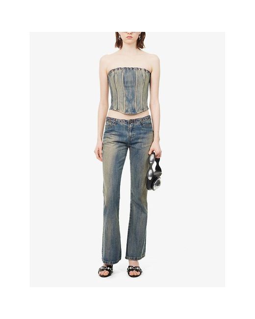 Jaded London Gray Whipstitch Faded-wash Denim Top