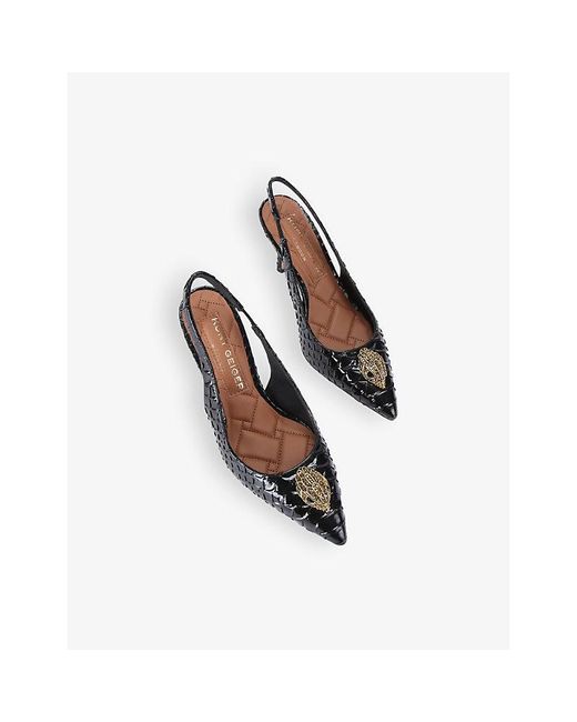 Kurt Geiger Black Belgravia Eagle-Embellished Heeled Patent-Leather Slingbacks