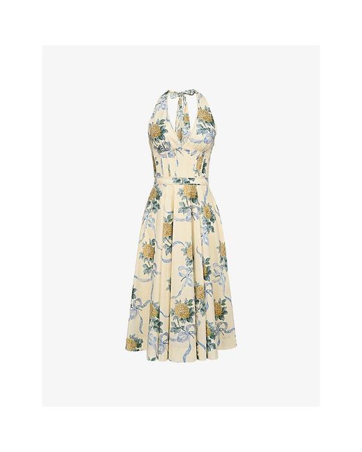 House Of Cb Metallic Allena Corset-Bodice Stretch-Cotton Midi Dress