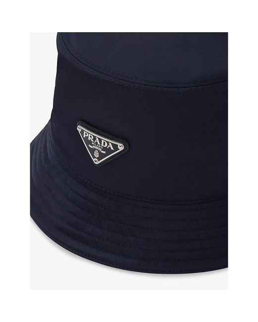 Prada Blue Logo-Plaque Nylon Bucket Hat