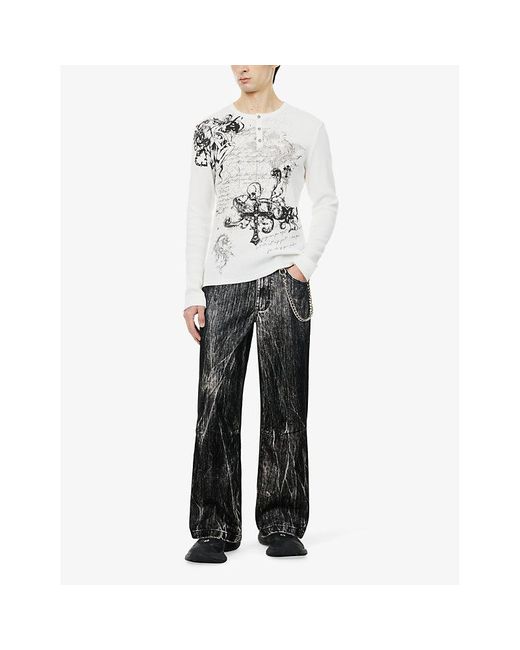 Jaded London Gothic Waffle Henley Long-Sleeves Regular-Fit Cotton