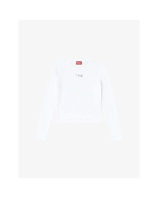 DIESEL White T-Uncutie-Long-Ls-Od Brand-Embellished Cotton-Jersey Top