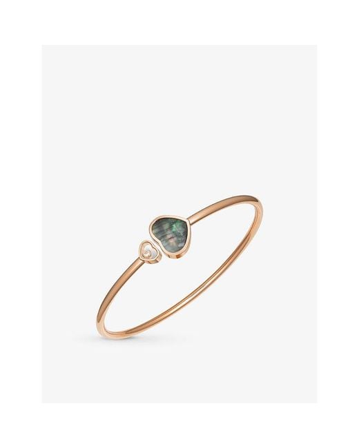 Chopard Metallic Happy Hearts 18Ct Rose- 0.05Ct Diamond And Mother-Of-Pearl Bangle Bracelet