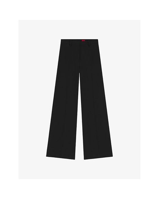 HUGO Black Mid-Rise Wide-Leg Stretch-Woven Trousers