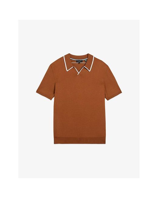 Ted Baker Brown Open-neck Short-sleeved Stretch-cotton Polo Shirt for men