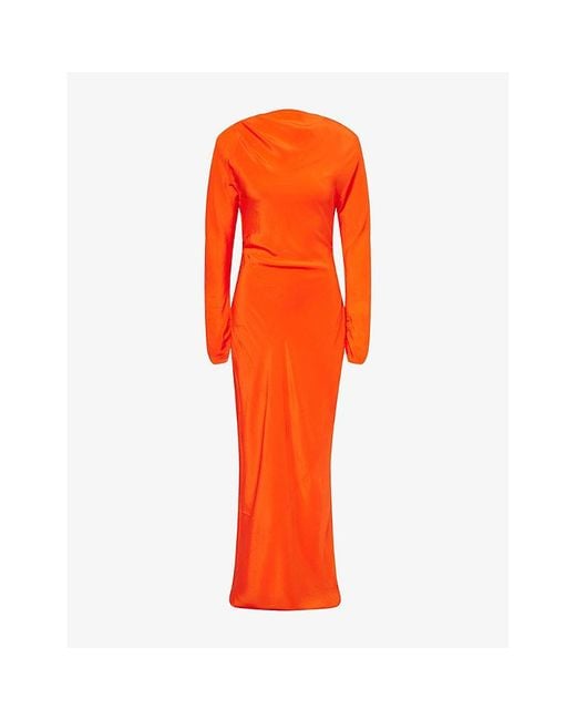 Sir Orange Fresca Gathered Silk Midi Dress