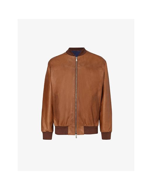 Eleventy Brown Bomber Stand-collar Leather Jacket for men