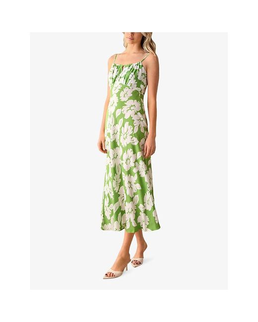 Ro&zo Green Floral-print Cut-out Woven Midi Dress
