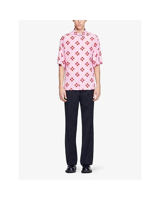 Sandro Pink Flower-print Relaxed-fit Woven Shirt for men