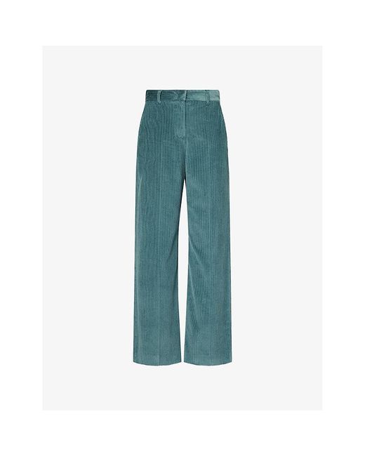 Weekend by Maxmara Blue Tania Wide-Leg Cotton-Corduroy Trousers