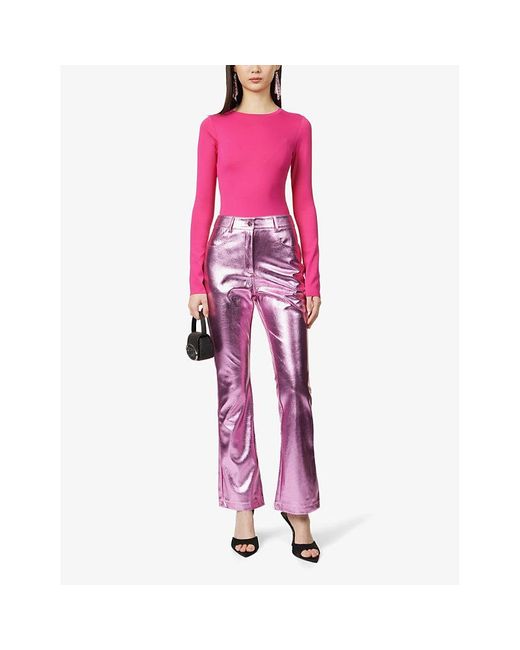 Amy Lynn Pink Lupe Metallic Faux-leather Trouser