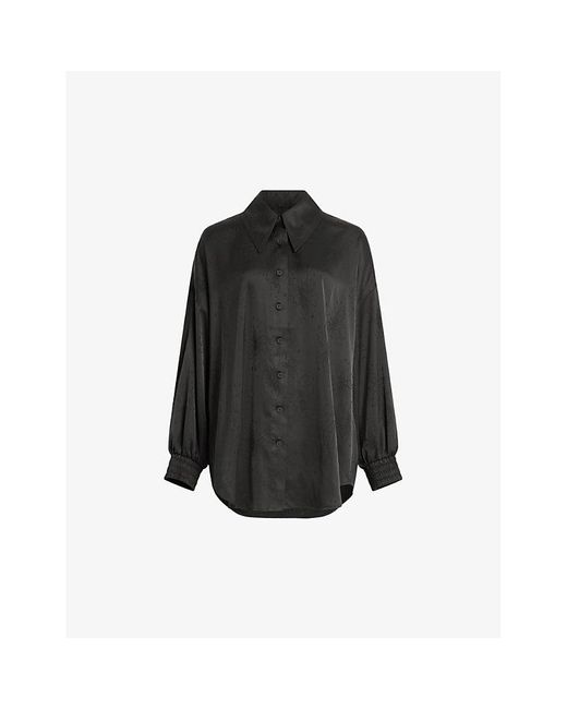 AllSaints Black Charli Jacquard Relaxed-fit Silk-blend Shirt