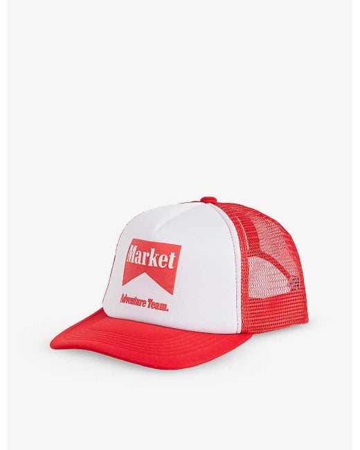 Market Red Adventure Team Brand-print Woven Baseball Cap for men