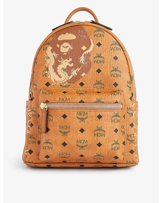 MCM Brown X A Bathing Ape Stark Faux-leather Backpack for men