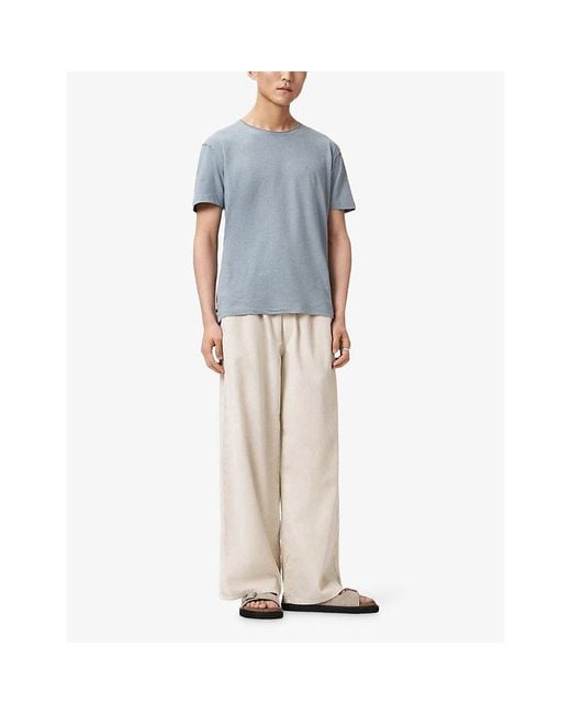 AllSaints Blue Flax Crewneck Short-Sleeve Cotton And Linen T-Shirt for men