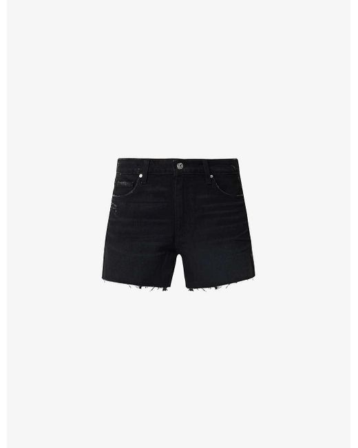 PAIGE Black Dylan Frayed-hem Mid-rise Denim-blend Shorts