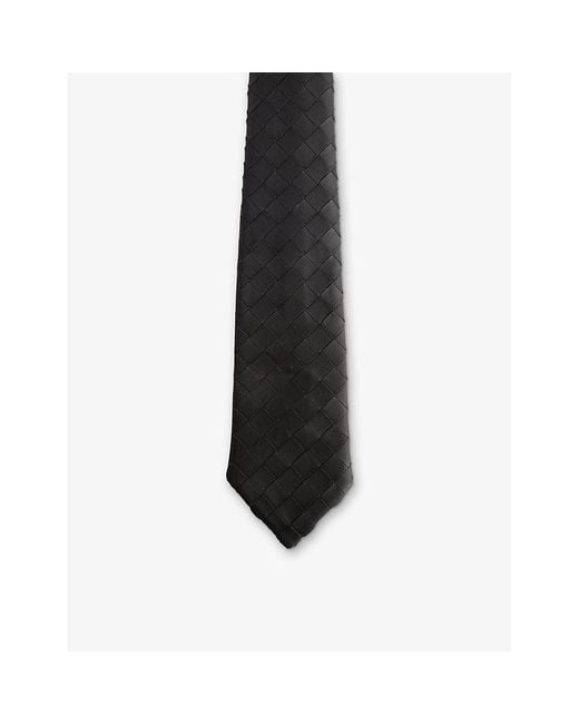 Bottega Veneta Black Intrecciato Woven Leather Tie for men