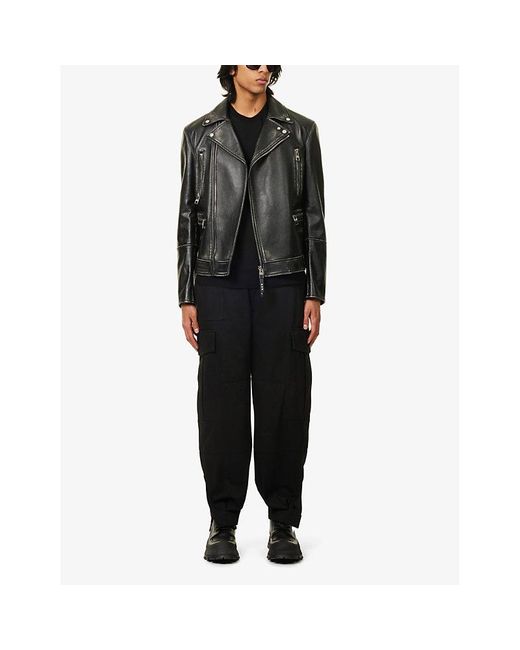 Alexander McQueen Black Pleated-hem Tapered-leg Regular-fit Cotton Cargo Trousers for men