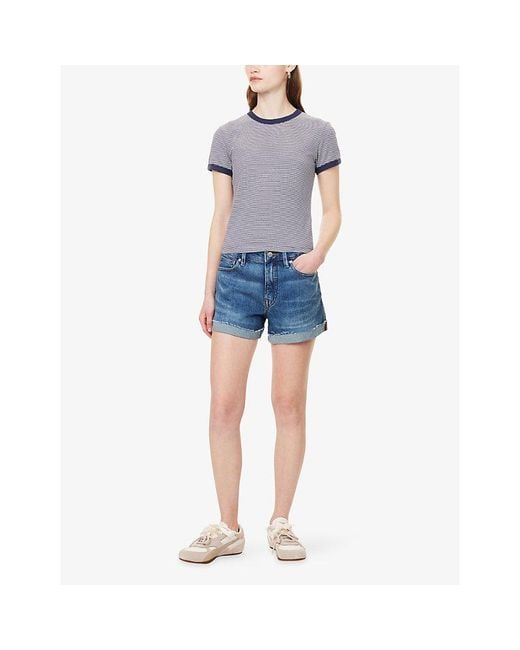 GOOD AMERICAN Blue Slim-Fit Striped Stretch-Cotton T-Shirt