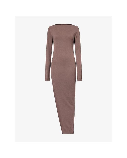 Rick Owens Brown Long-Sleeve Slit Wool Maxi Dress
