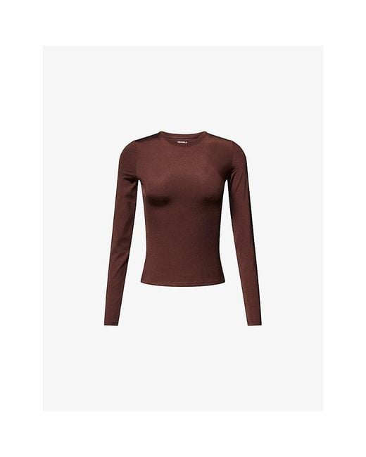 ADANOLA Brown Ultimate Gloss Long-Sleeve Stretch-Jersey Top