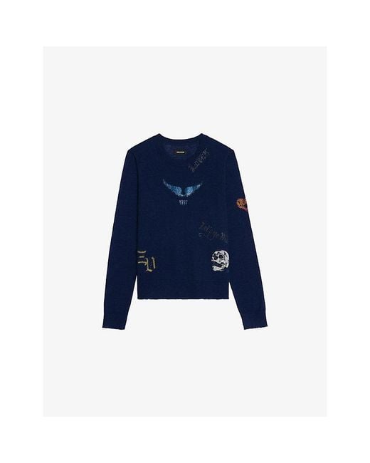 Zadig & Voltaire Blue Miss Rhinestone-Embellished Cashmere Jumper