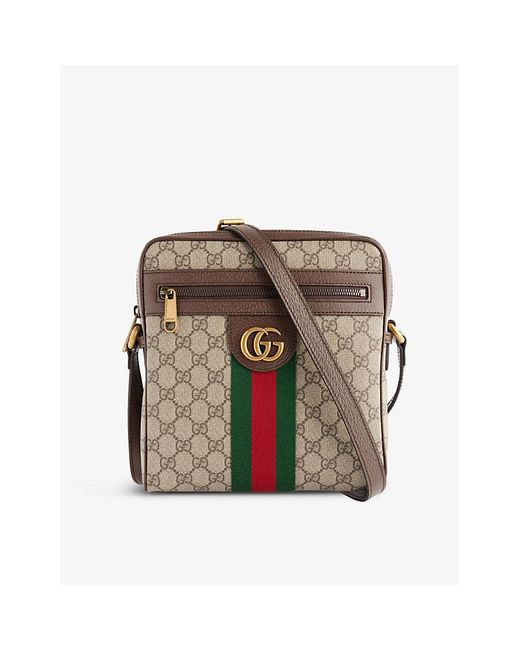 GUCCI Ophidia Leather-Trimmed Monogrammed Coated-Canvas Messenger