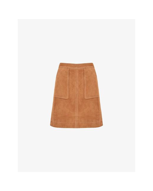 Ro&zo Brown Contrast-stitch High-rise Suede Mini Skirt