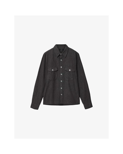 AllSaints Black Haiku Patch-Pocket Long-Sleeve Cotton Shirt for men