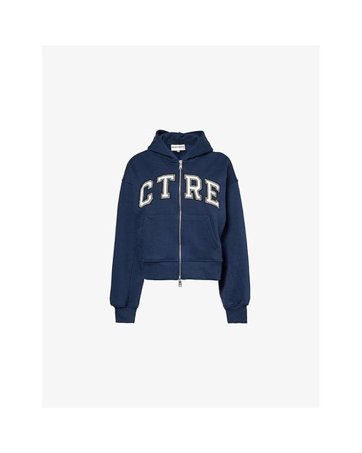 The Couture Club Blue Logo Text-Embroidered Relaxed-Fit Cotton-Jersey Hoody