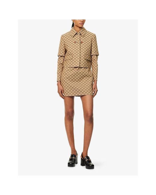 Gucci Natural Gg Brand-Monogram Short-Sleeve Canvas Jacket