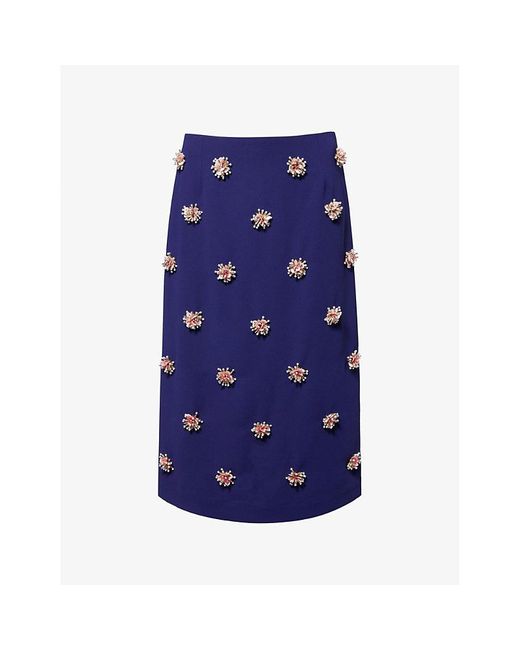 Dries Van Noten Blue Bead-embellished High-rise Woven Midi Skirt