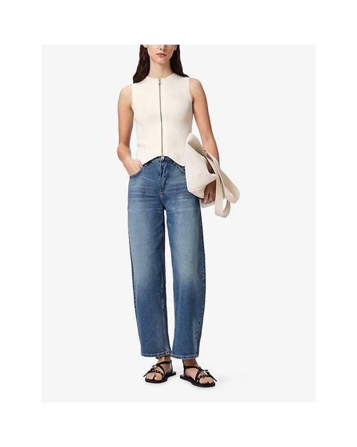 AllSaints White Cruz Zip-Up Knitted Waistcoat