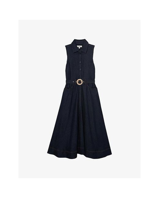 Reiss Blue Remi Belted-Waist Denim Midi Dress