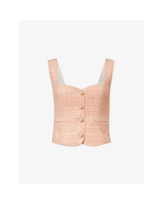 Reformation Pink Amora Tweed-textured Woven Top