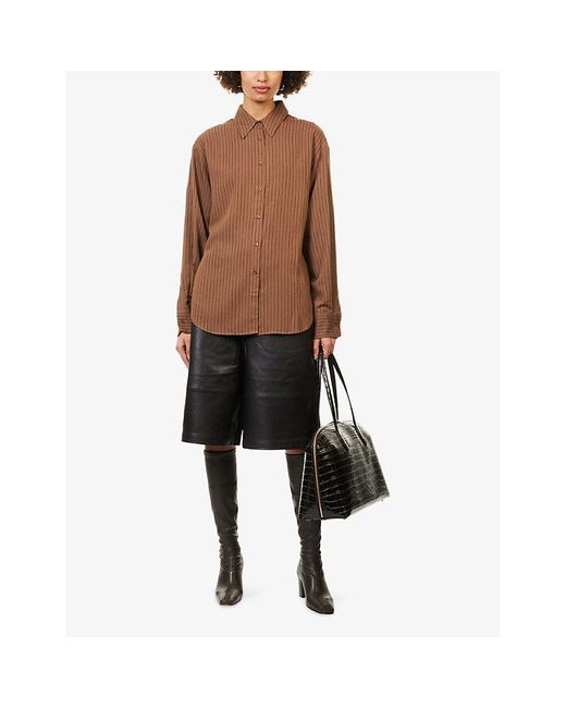 Frankie Shop Brown Peri Striped Woven Shirt