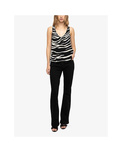 Zadig & Voltaire Black Tarys Printed Scoop-Neck Satin Top