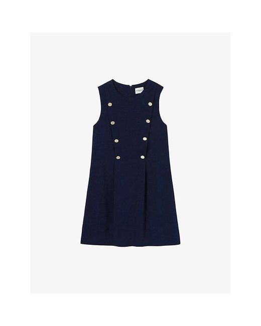 Claudie Pierlot Blue Button-Embellished Double-Breasted Woven Mini Dress
