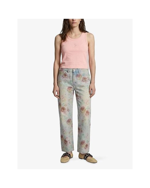 The Kooples Gray Floral-Print Straight-Leg Mid-Rise Jeans