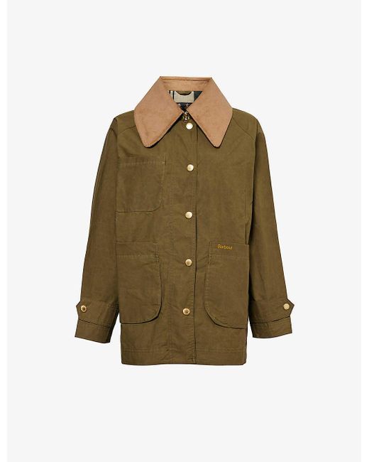 Barbour Green Hutton Showerproof Corduroy-collar Cotton Jacket